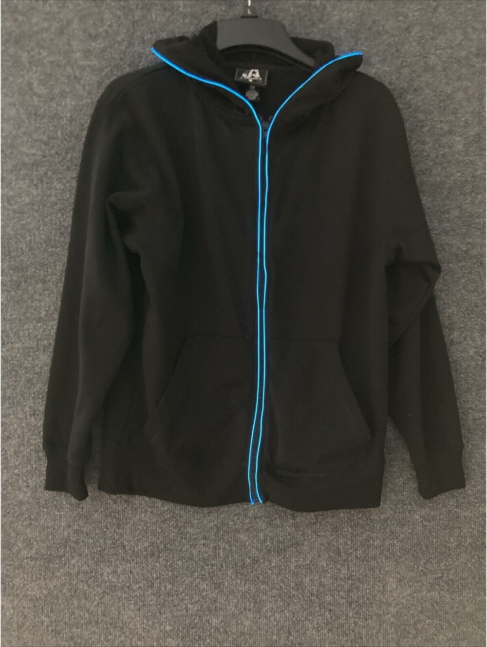 J. America Mens Size Small Black Light Up Neon High Visability LED Zip Hoodie